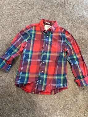 Abercrombie and Fitch Red and Blue Plaid Button-Down Shirt